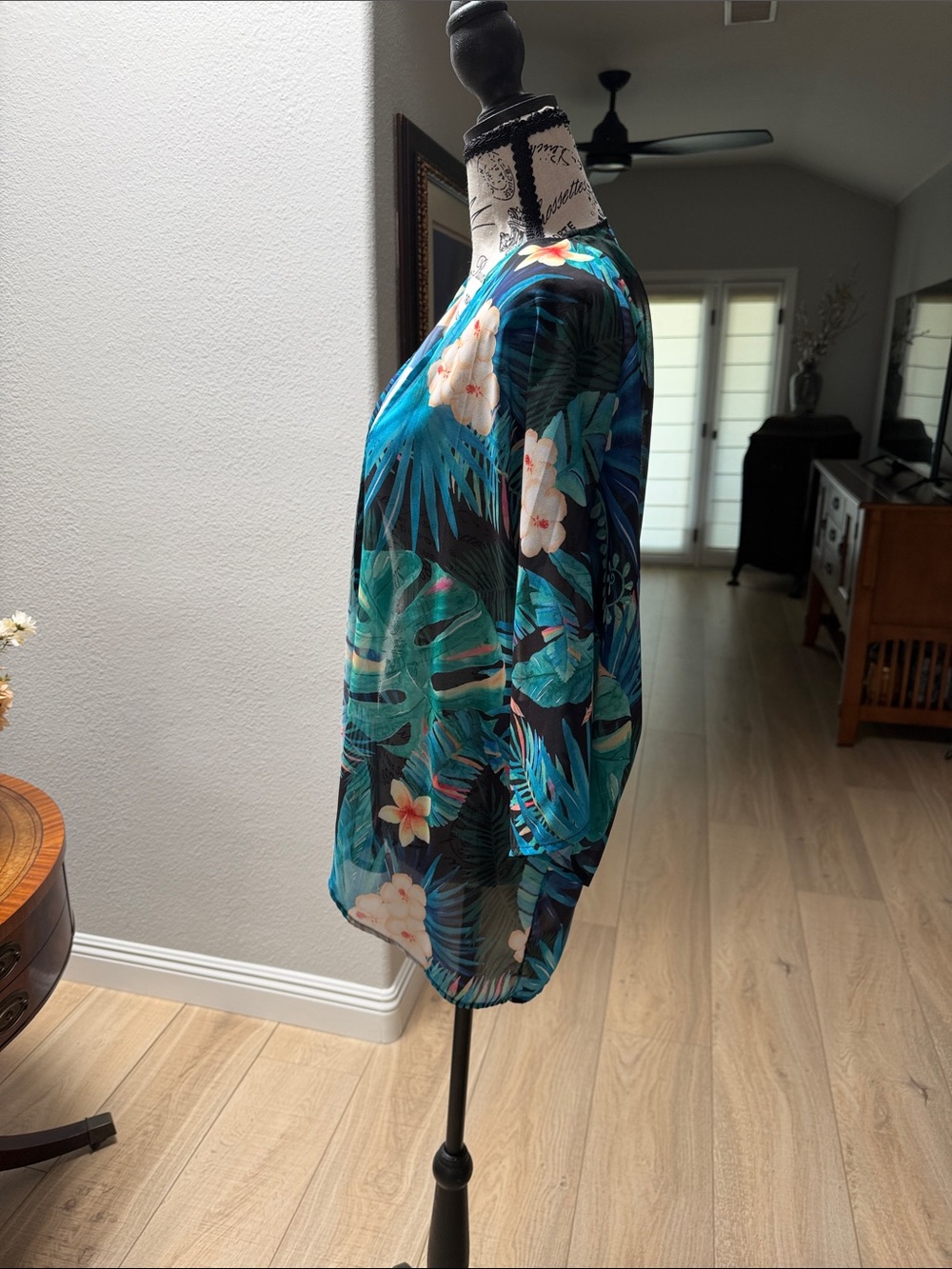 Source Unknown Teal & Blue Tropical Floral Swim Coverup